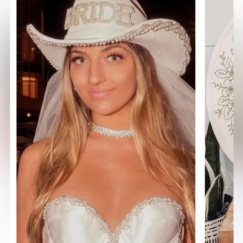 White Bride Party Hat with Sparkling Silver Accents NWT